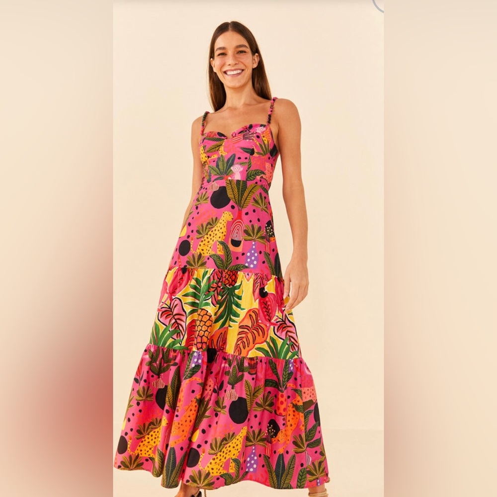Farm Rio Pink Pop Leopard Mix Midi Dress